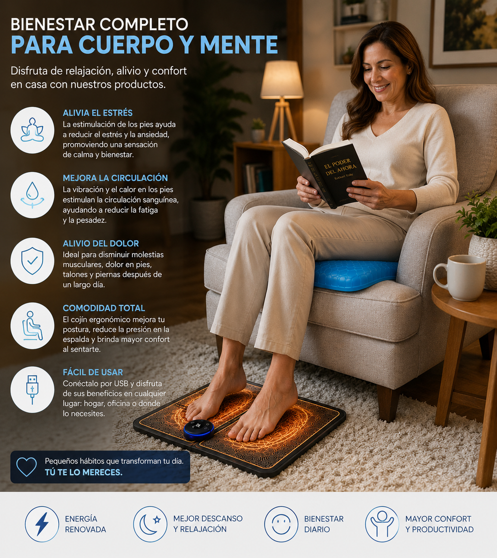 Combo Alivio Total: Tapete Masajeador Electroestimulador + Cojín Ortopédico Gel