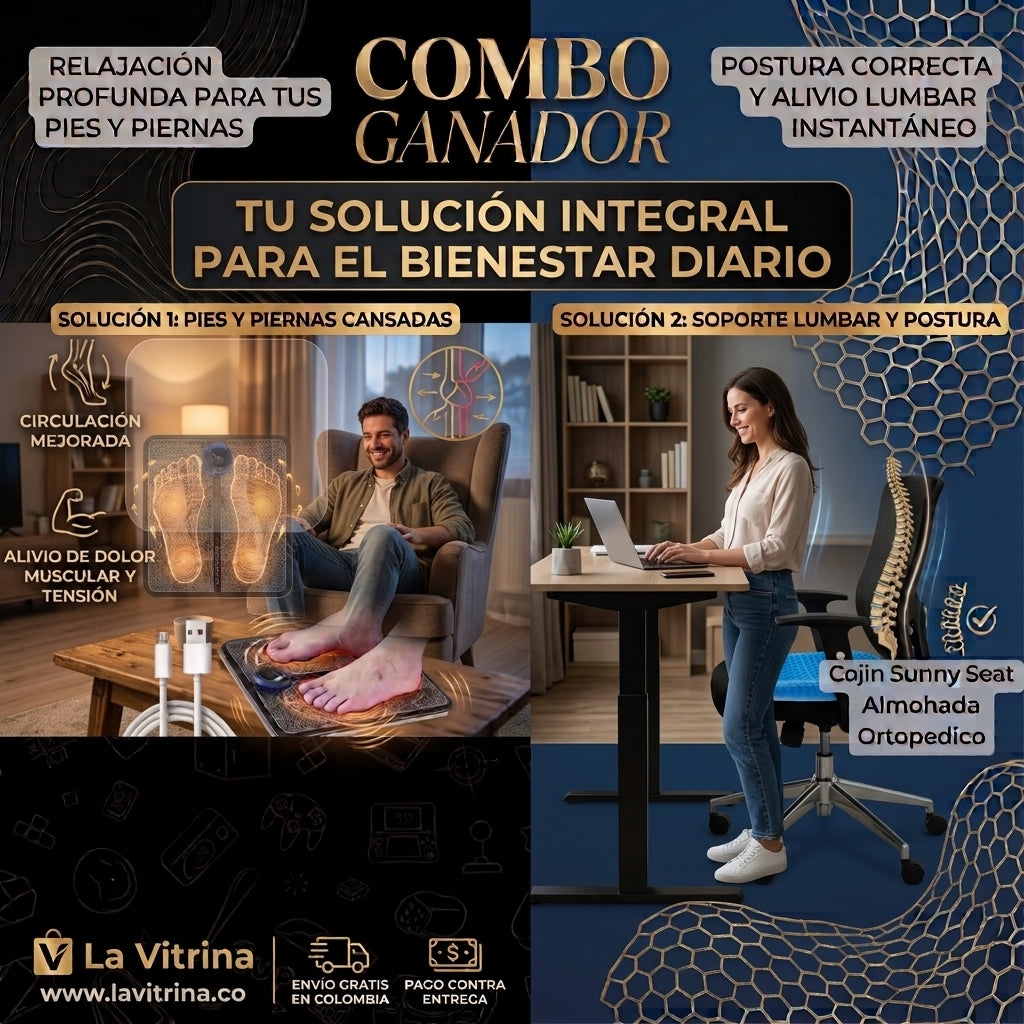 Combo Alivio Total: Tapete Masajeador Electroestimulador + Cojín Ortopédico Gel