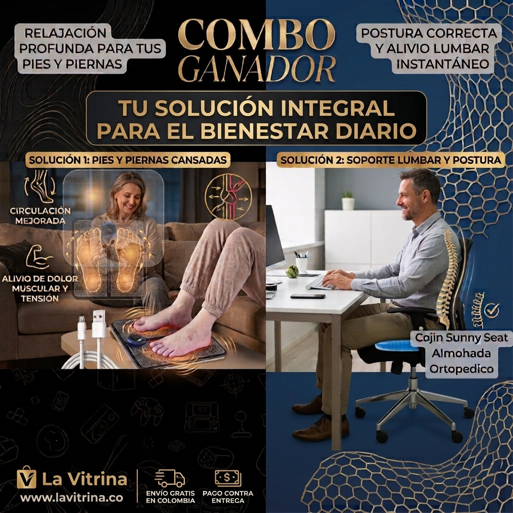 Combo Alivio Total: Tapete Masajeador Electroestimulador + Cojín Ortopédico Gel