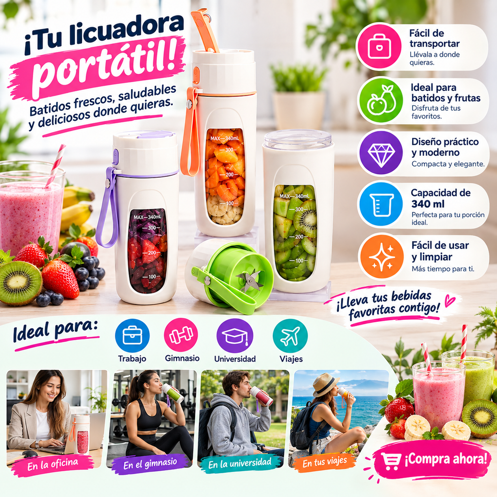 Licuadora Portátil Recargable – Mini Blender USB 500ml